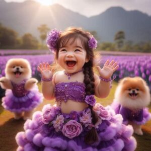 JS. “Capturing blissful moments of dancing with your baby in their purple outfit brings joy to all.”